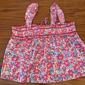 BOG Collective Floral Tank Top Women's XS Hot Pink Turquoise Keyhole Back Eyelet